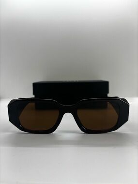 Chunky Geometric Sunglasses in Brow Frame with Brown Lenses
